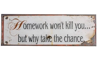 Plechová cedule Homework won't kill you